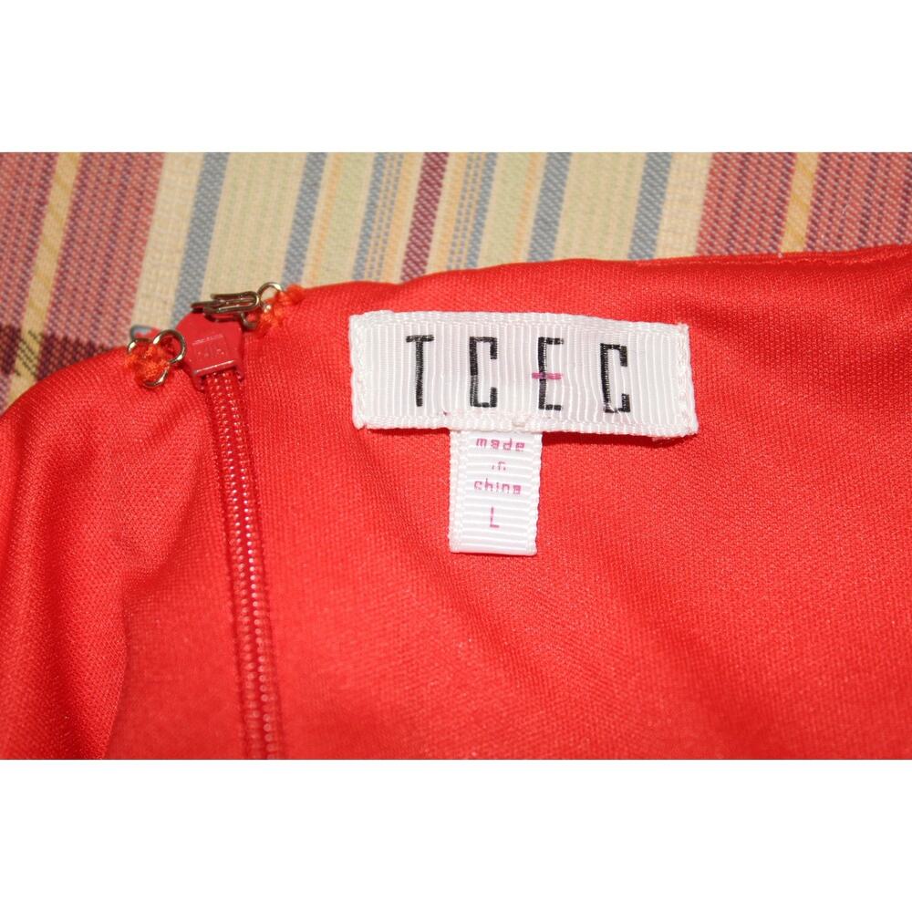 TCEC Red Ruffle Hem Mini Dress Sleeveless Spaghetti Strap Women’s Size L - Picture 4 of 5